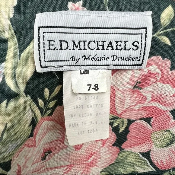 E.D. Michaels by Melanie Drucker Vintage Floral Midi Dress Green Pink 80s - Picture 4 of 9